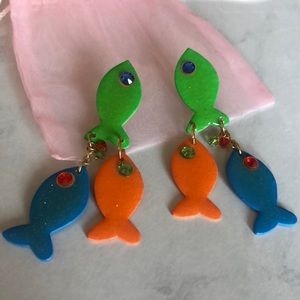 Unique Gold Fish Dangle Earrings